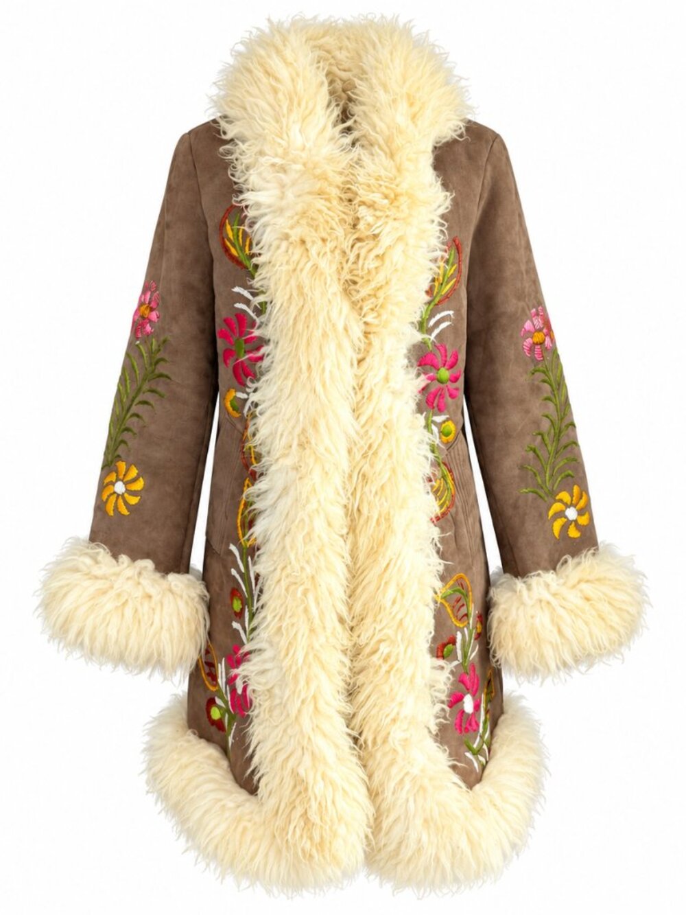 NEW Afghan Penny Lane Coat Embroidered Shearling Fur Coat 70s Boho Suede Jacket
